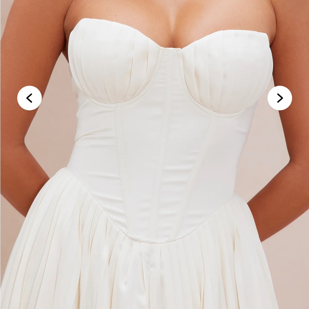 Satin Addison Gown Fashion Nova Strapless Ivory Pleated Bustier Gown